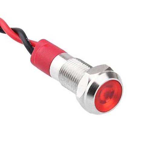 06L-P1 6mm 12-24V Kablolu Metal Sinyal Lambas - Krmz