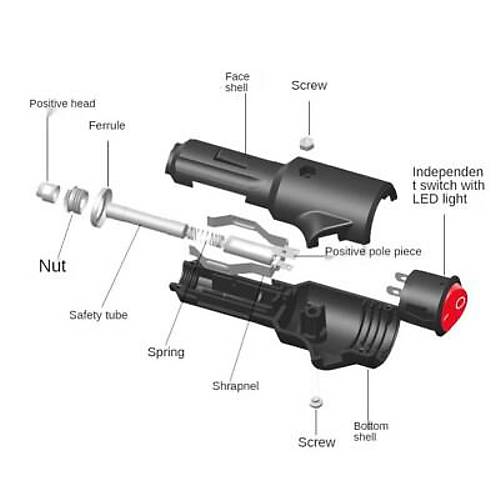 Ara akmak Soketi Krmz Ikl Switch - 15A Sigortal