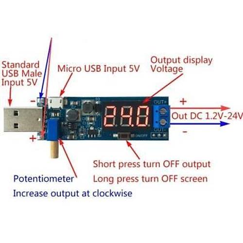USB Glendirici Voltaj Reglatr (5V to 3.3V-24V)
