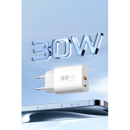 Konfulon C89Q 1 Adet 30W Type-C ve 1 Adet 22.5W USB kl Ekstra DL48 1M USB to Lightning Kablolu PD arj Cihaz - Beyaz
