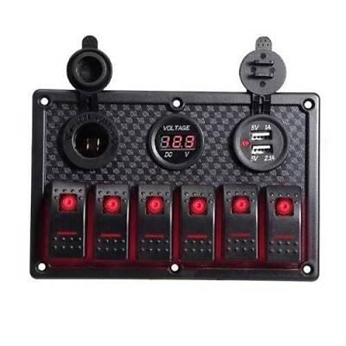 6'l ON-OFF Krmz Ikl Anahtar Switch Panel 2x5V USB akmaklk ve Voltaj Gstergeli