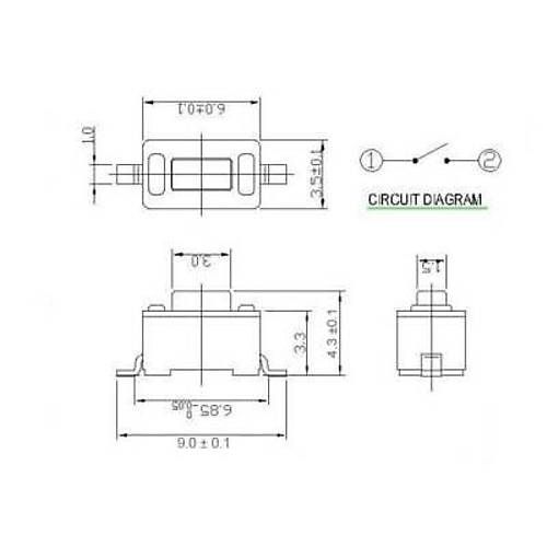 2 Pinli 3x6x4.3mm SMD Buton