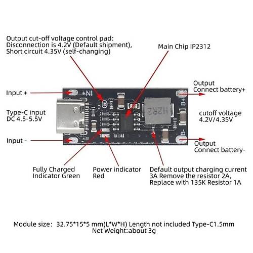 IP2312 Type-C 3A Lityum Batarya Hzl arj Modl
