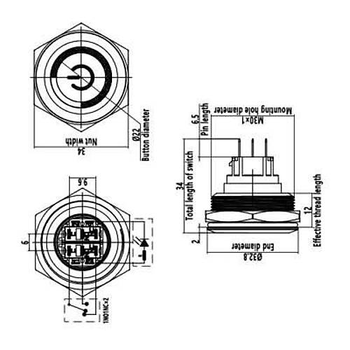 30B-P1Z-EC 30mm Dz Anahtarl Ikl Power Metal Buton - Krmz