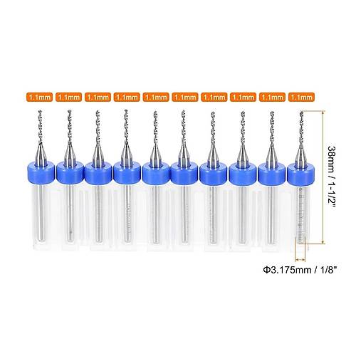 1.1mm PCB Matkap Ucu Seti - 10 Adet (Kutulu)