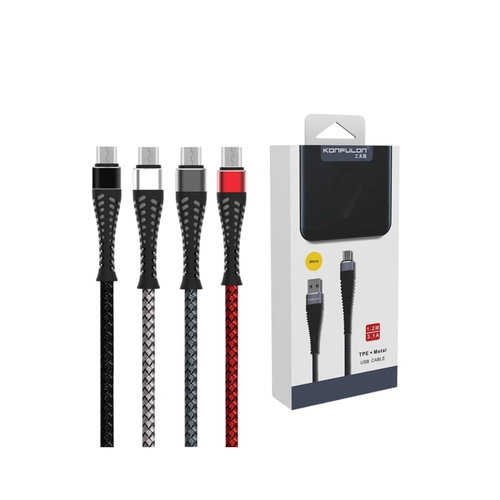 Konfulon S61 Micro USB Kablo 1.2M 2.1A - Krmz