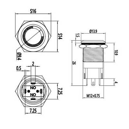 12A-P1-E 12mm Dz Yayl Ikl Metal Buton - Yeil