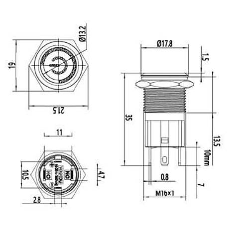 16D-P1Z-EC 16mm Dz Anahtarl Ikl Power Metal Buton - Sar