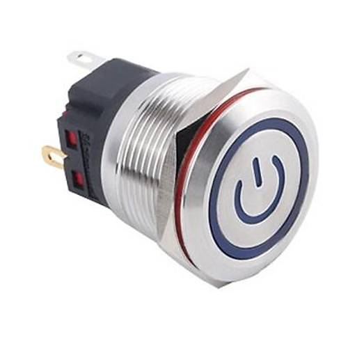 22B-P1Z-EC 22mm Dz Anahtarl Ikl Power Metal Buton - Mavi