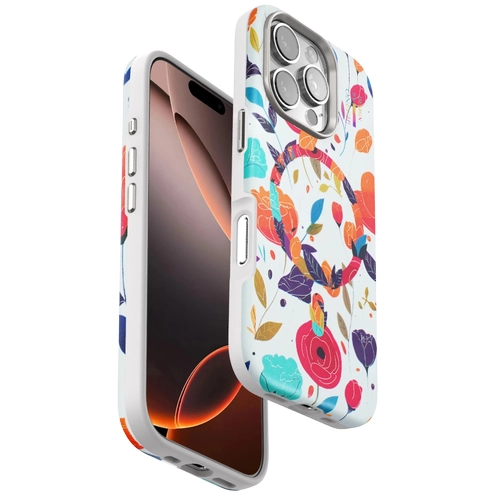 Onegif iPhone 16 Pro Flower Series Magsafe Kapak - Beyaz