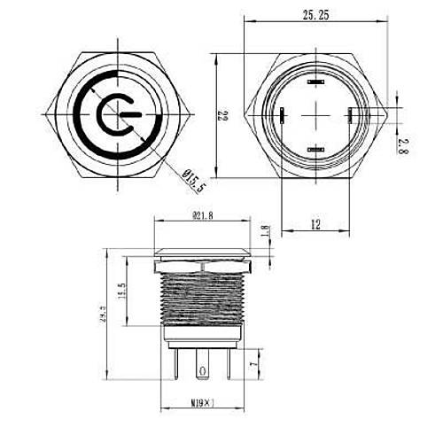 19H-P1-EC 19mm Dz Yayl Ikl Power Metal Buton - Mavi