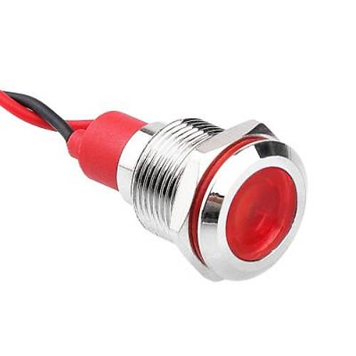 12L-P1 12mm 12-24V Kablolu Metal Sinyal Lambas - Krmz
