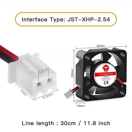 Kare Fan 30X30X10mm 24V DC 2 Pin