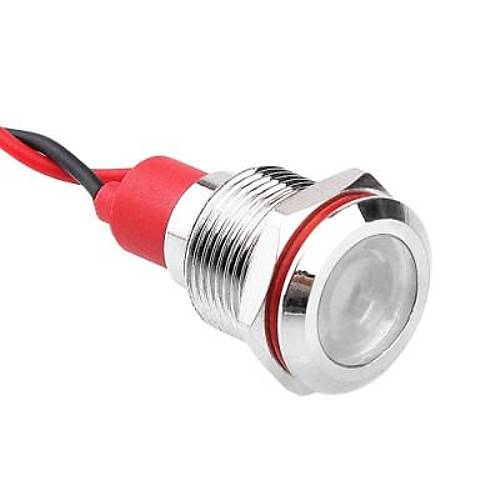 12L-P1 12mm 12-24V Kablolu Metal Sinyal Lambas - Beyaz