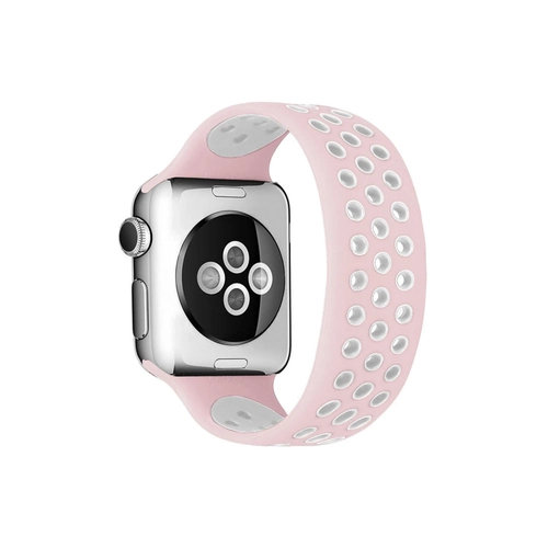 Newface Apple Watch 38mm Ayarl Delikli Silikon Kordon - Pembe-Beyaz