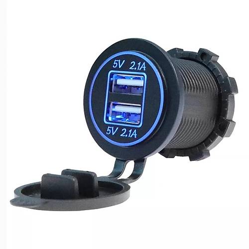 IC-266C-1 Pano Tip kili USB 4.2A Mavi Ledli Soket