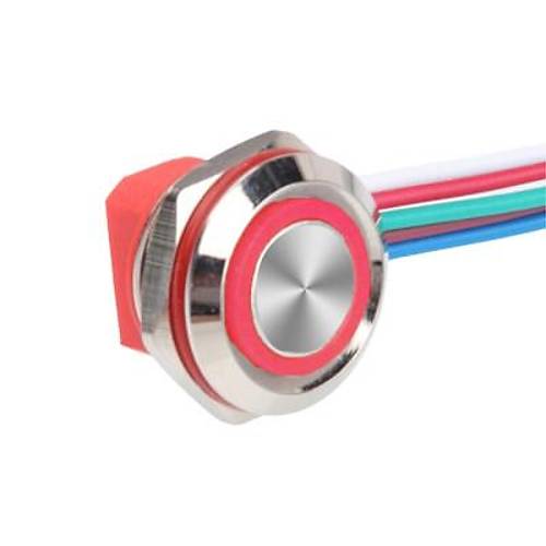 WD12C1-Wired-P1-E 12mm Dz Yayl Krmz Ikl Metal Buton - Kablolu