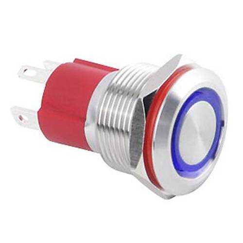 19D-P1Z-E 19mm Dz Anahtarl Ikl Metal Buton - Mavi