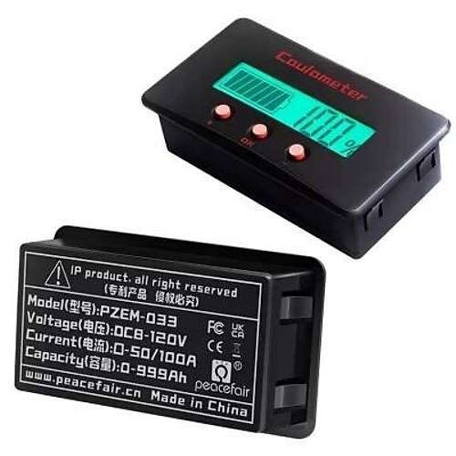 PZEM-033 8-120V Pil Voltaj Kapasite Gstergesi + 50A nt + 1m USB Kablo
