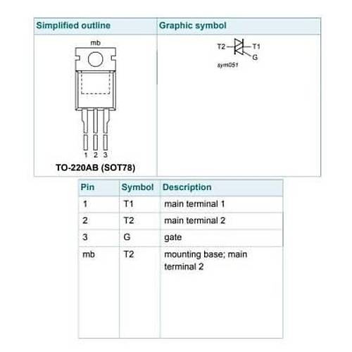 BT137 - TO220 8A 600V Triyak