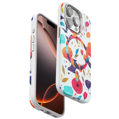 Onegif iPhone 15 Pro Max Flower Series Magsafe Kapak - Beyaz