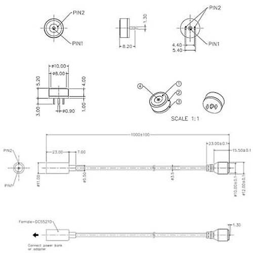 2-Pin 10mm Kablolu Pogo Pin Manyetik Konnektr Takm - DC Soketli
