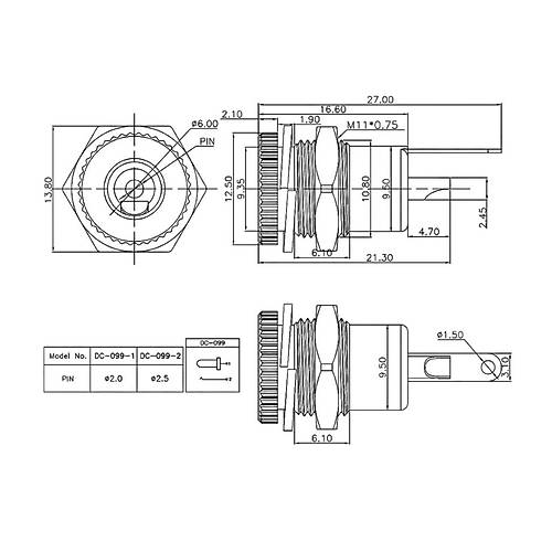 IC-258D DC Jak 2.1mm Metal 12mm