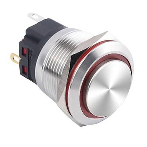 22B-G1-E 22mm kk Yayl Ikl Metal Buton - Krmz