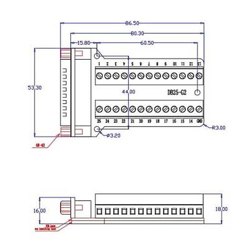 D-Sub DB25-G2 25-Pin Erkek Terminal Block Adapt�r�