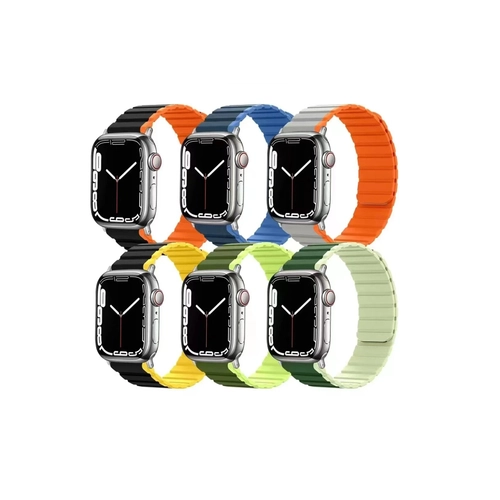 Movenchy Apple Watch 42mm MO-WB1 ift Renk Mknatsl Silikon Kordon - Lacivert-Mavi