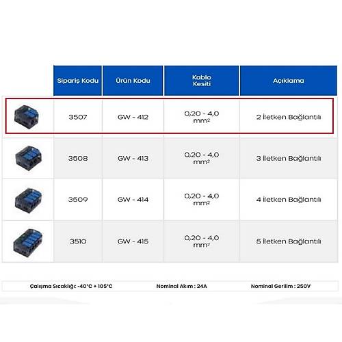Gwest GW-412 2 letken Balantl ok Amal Klemens 1 Adet