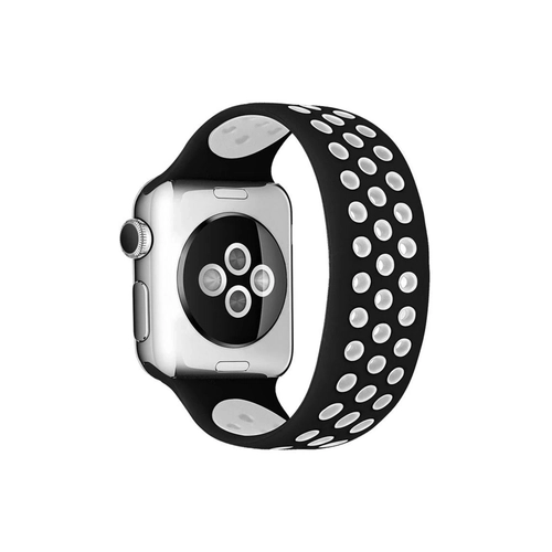 Newface Apple Watch 38mm Ayarl Delikli Silikon Kordon - Siyah-Beyaz