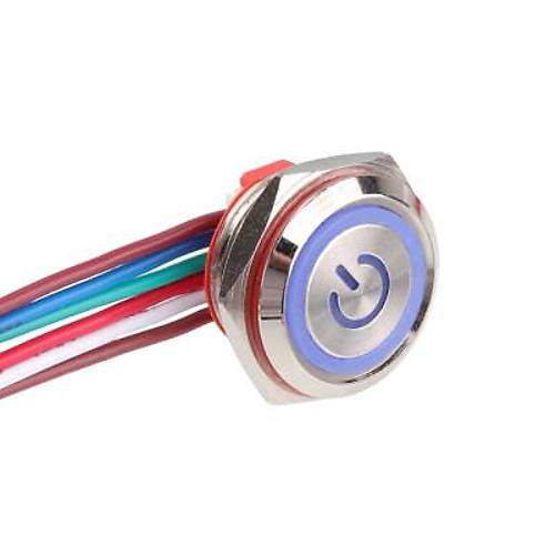 WD16C1-Wired-P1-EC 16mm Dz Yayl Mavi Ikl Metal Buton - Kablolu