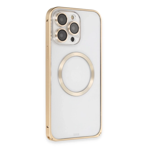 Joko iPhone 14 Pro Klf Metal Bumper Magneticsafe Kapak - Gold
