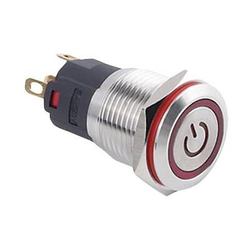 16A-P1-EC 16mm Dz Yayl Ikl Power Metal Buton - Krmz