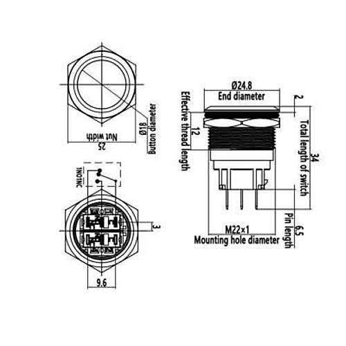 22B-P1 22mm Dz Yayl Metal Buton