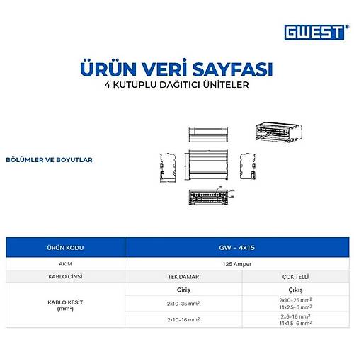 Gwest GW-4x15 4 Kutuplu 125A Girili Datc nite