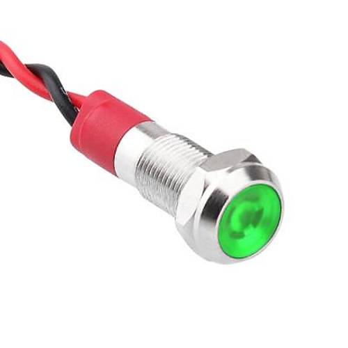 06L-P1 6mm 12-24V Kablolu Metal Sinyal Lambas - Yeil