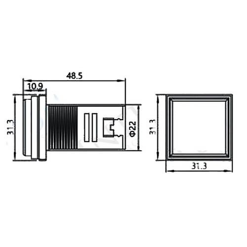 AD22-22VAS 22mm Dijital Volt-Ampermetre Kare Krmz