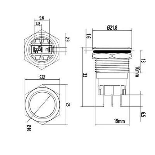 19A-P1 19mm Dz Yayl Metal Buton