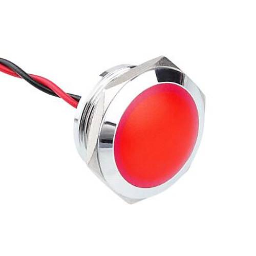 22L-P1 22mm 12-24V Kablolu Metal Sinyal Lambas - Krmz