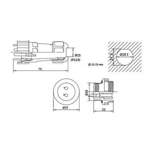 SD28 7 Pin 28mm Su Geirmez Konnektr Takm - Panel Tipi