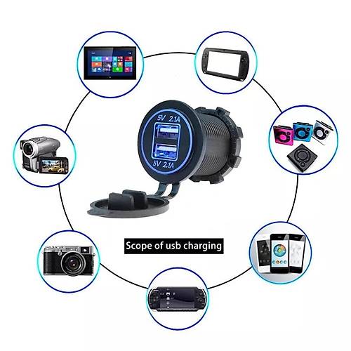 IC-266C-1 Pano Tip kili USB 4.2A Mavi Ledli Soket