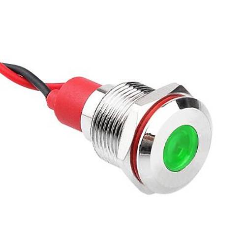12L-P1 12mm 12-24V Kablolu Metal Sinyal Lambas - Yeil