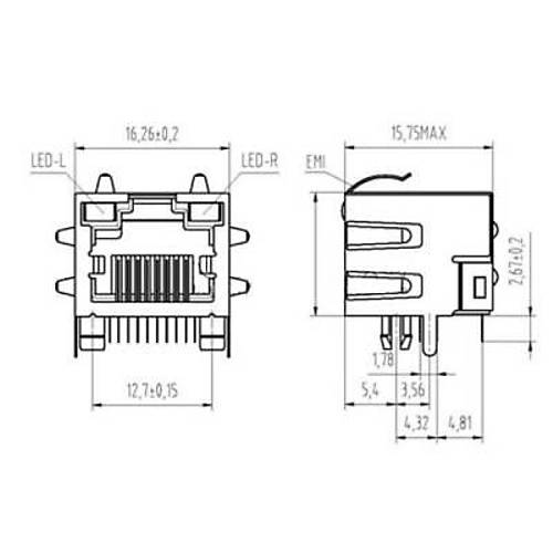RJ45 8P8C Ikl Dii Ethernet Konnektr - PCB Tipi