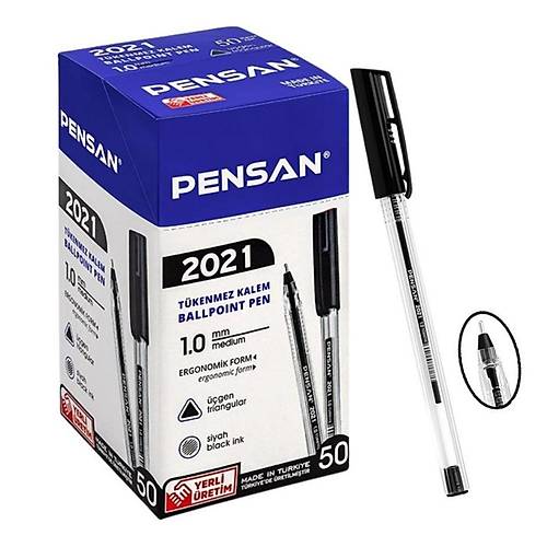 Pensan 2021 Siyah Tükenmez Kalem Şeffaf Üçgen Gövde 1.0 mm 1 Adet