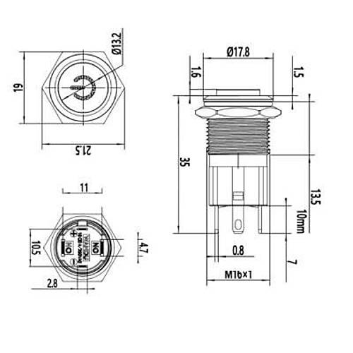 16D-G1Z-C 16mm kk Anahtarl Ikl Power Metal Buton - Yeil