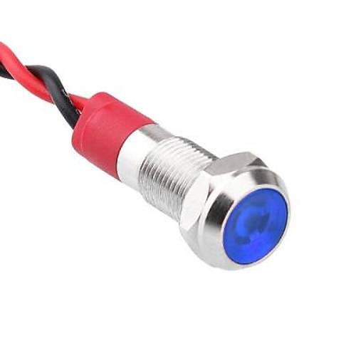 06L-P1 6mm 12-24V Kablolu Metal Sinyal Lambas - Mavi