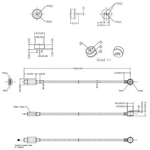 2-Pin 10mm 90C Kablolu Pogo Pin Manyetik Konnektr Takm - Type-C Soketli