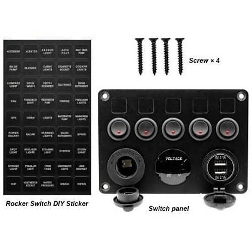 5'li ON-OFF Mavi Nokta Ikl Anahtar Switch Panel 2x5V USB akmaklk ve Voltaj Gstergeli